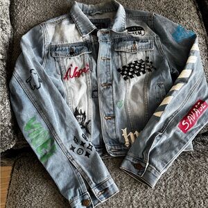 Rue21 Blue Jean Jacket with Graphic Patches